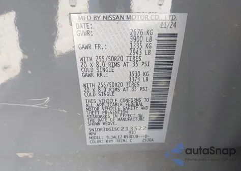 2025 Nissan Pathfinder Platinum Fwd из США, поврежденный, VIN 5N1DR3DG1SC213522